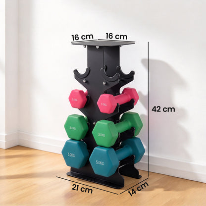 SPORTNOW Hex Dumbbells Set with Dumbbell Rack, Non Slip Hand Weights for Home Gym Strength Training, 2 x 1kg, 2 x 3kg, 2 x 5kg