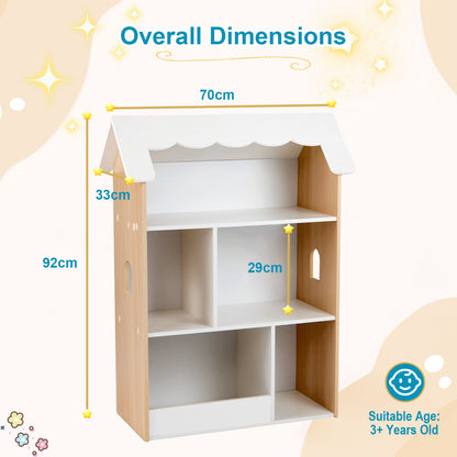 House-Shaped Kids Bookshelf with Roof and Windows for Playroom-White