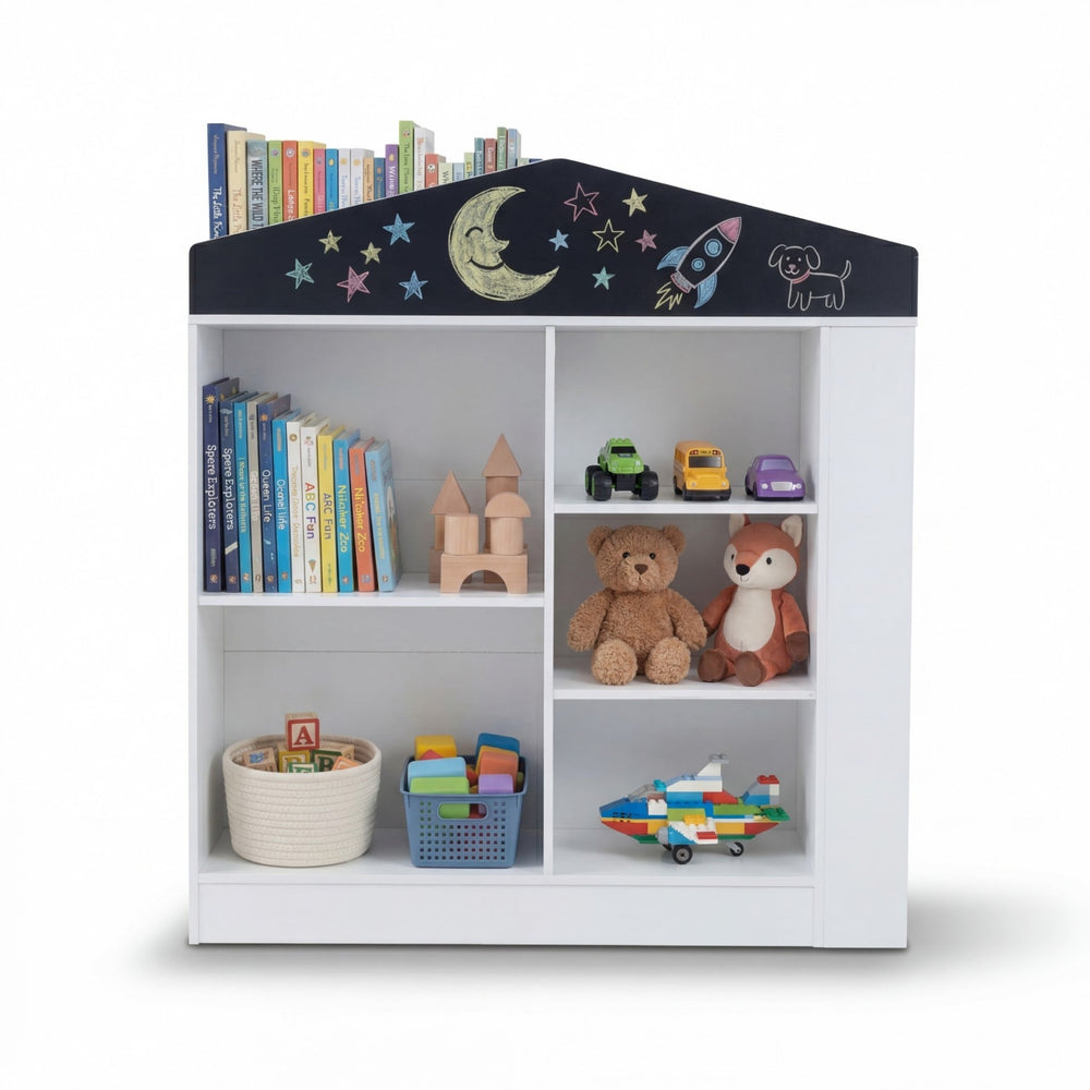 House Shaped Toy Storage Organizer with Compartments and Anti-toppling Kits-White