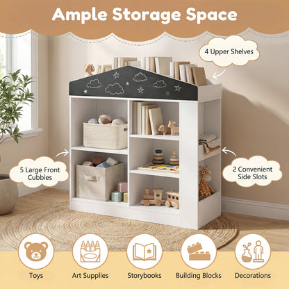 House Shaped Toy Storage Organizer with Compartments and Anti-toppling Kits-White