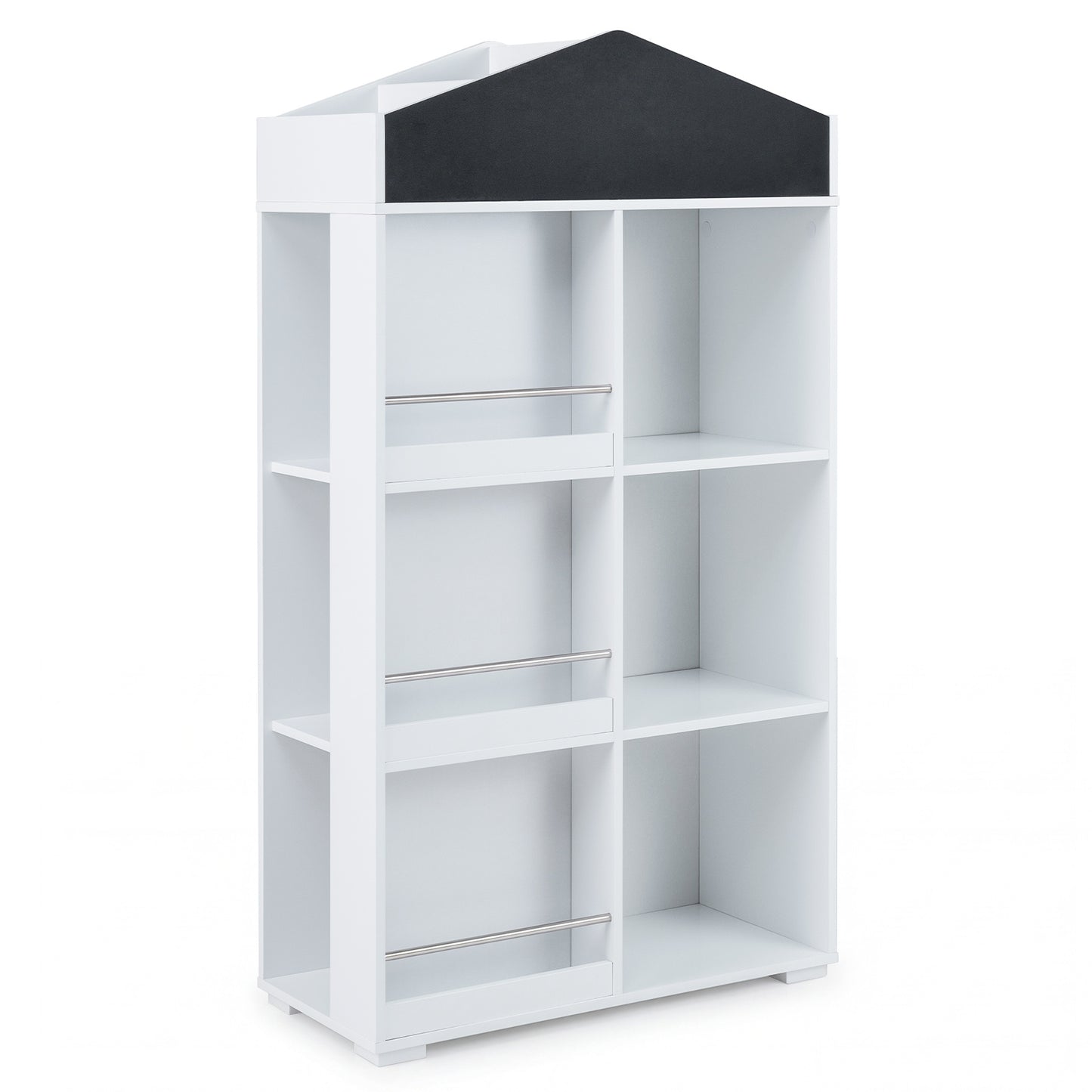 House Shaped Toy Storage Organizer with Compartments and Chalkboard-White