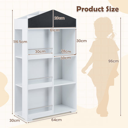 House Shaped Toy Storage Organizer with Compartments and Chalkboard-White