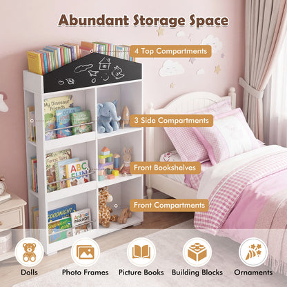 House Shaped Toy Storage Organizer with Compartments and Chalkboard-White