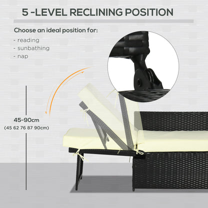 أريكة استرخاء خارجية من الخيزران مكونة من 5 قطع من Outsunny، قابلة للتعديل على 5 مستويات مع طاولة جانبية للتخزين ومساند للقدمين، للاستخدام في الفناء والحديقة وحمام السباحة، باللون الأسود