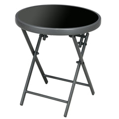 Outsunny a45cm Garden Side Table, Outdoor Round Folding Patio Table with Imitation Marble Glass Top, Small Coffee Table, Black