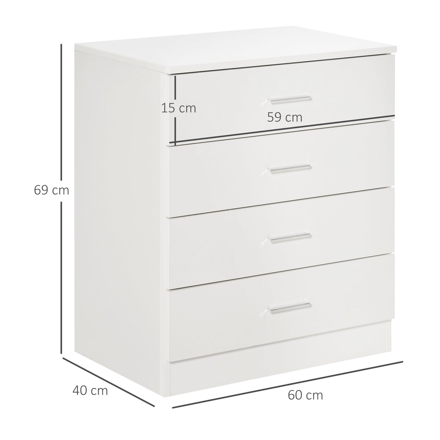 HOMCOM Chest of Drawers, 4 Drawers Storage Cabinet with Metal Rails, Anti-Tip for Playroom, Nursery Room, Hallway, etc