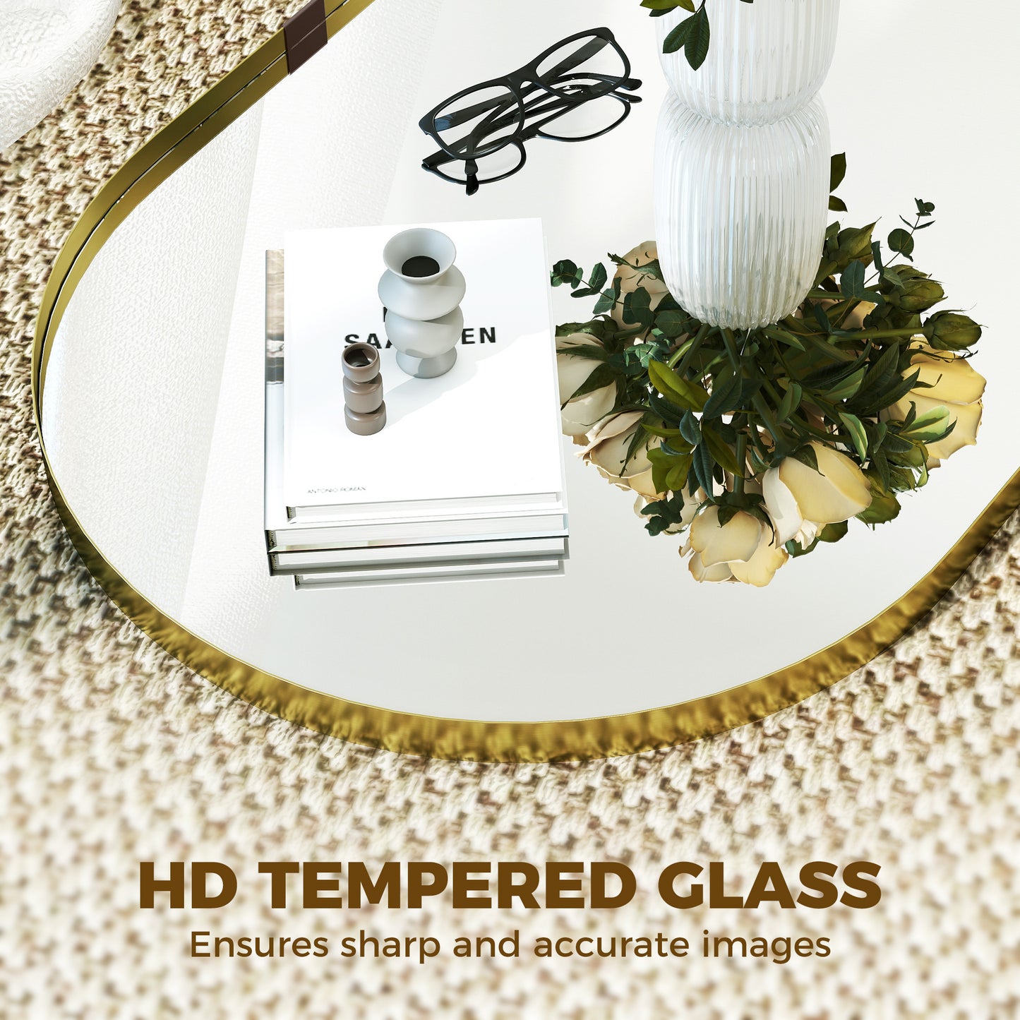 HOMCOM Wall Mirror, Bathroom Mirror with Elevated Aluminium Alloy Frame, 60 x 90 cm, Gold Tone