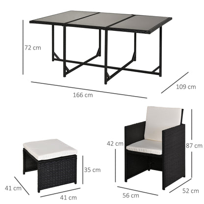 طقم طعام من الروطان من Outsunny، طقم أثاث حديقة، فناء، 11 قطعة مع وسادة، أسود/أبيض حليبي