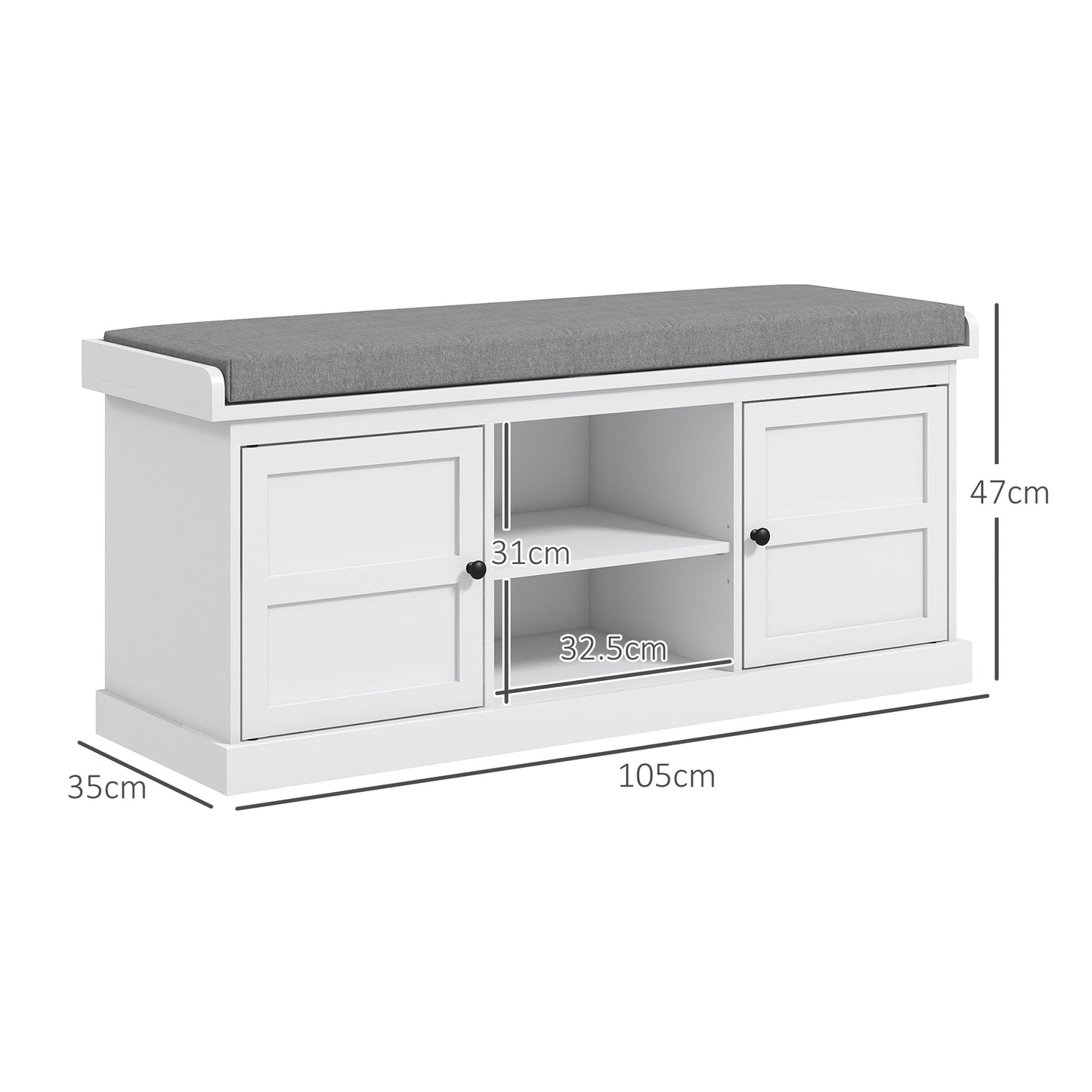 HOMCOM Multi-Compartment Shoe Storage Bench, with Top Cushion - White/Grey