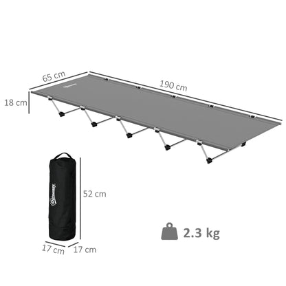 Outsunny Lightweight Camping Bed, Aluminium Portable Camp Cot w/ Strong Support 150kg and Carry Bag for Camping, Dark Grey