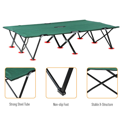 Outsunny Double Camping Bed Camping Cot Foldable Sunbed Outdoor Patio Sleeping Bed Super Light with Carry Bag (Green)