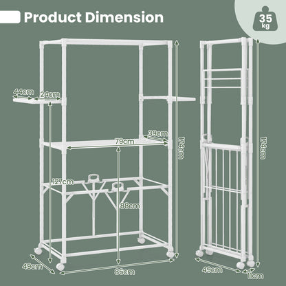 H-shaped Clothes Drying Rack Collapsible with Detachable Middle Shelf-White