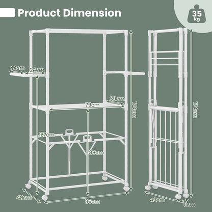 H-shaped Clothes Drying Rack Collapsible with Detachable Middle Shelf-White