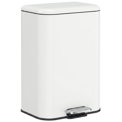 HOMCOM 20 L Kitchen Pedal Bin, Metal Rubbish Bin with Removable Inner Bucket, Soft-Close & Stay-Open Lid, Cream White