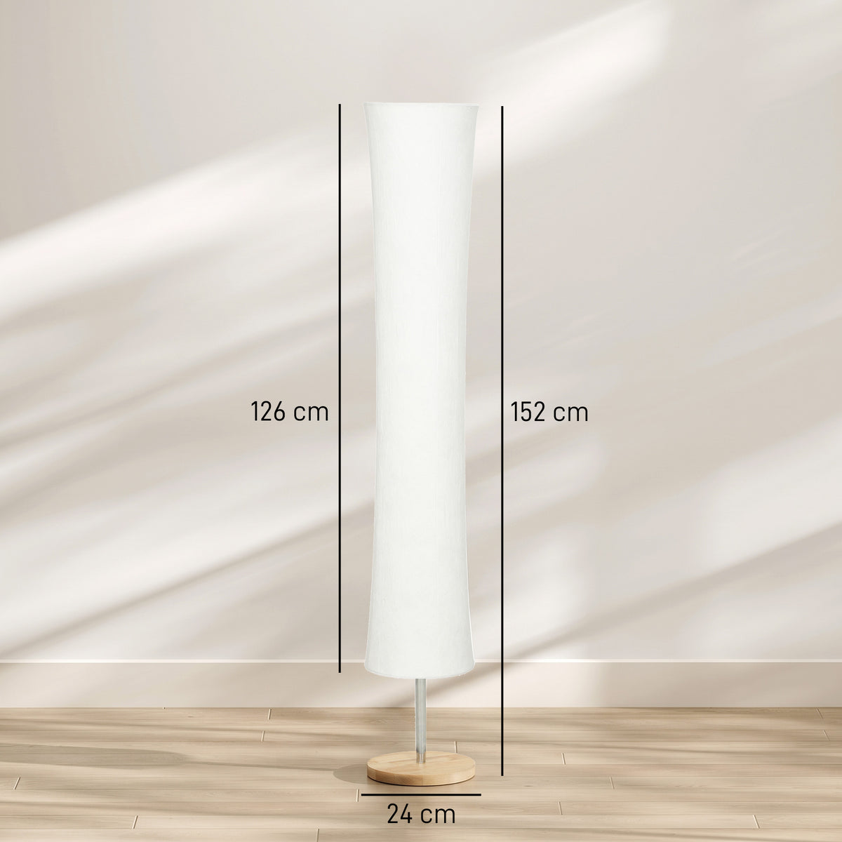 HOMCOM LED Floor Lamp, 152 cm Modern Dimmable Standing Lamp with Paper Shade, Pine Wood Base, White