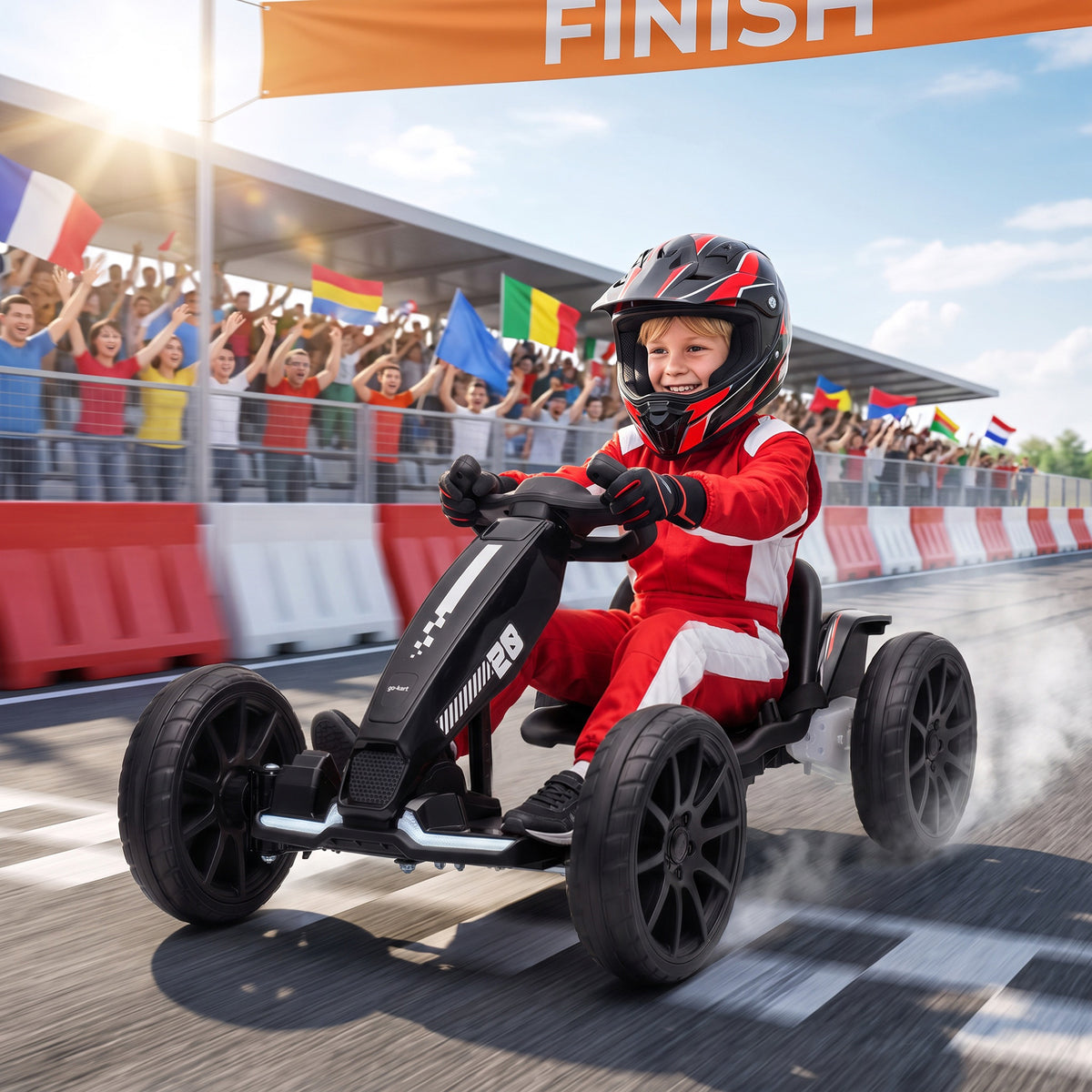 AIYAPLAY 12V Electric Go Kart for Kids with Dual Motors, Adjustable Seat, Soft Start, LED Lights, EVA Wheels, for Age 3-6, Black