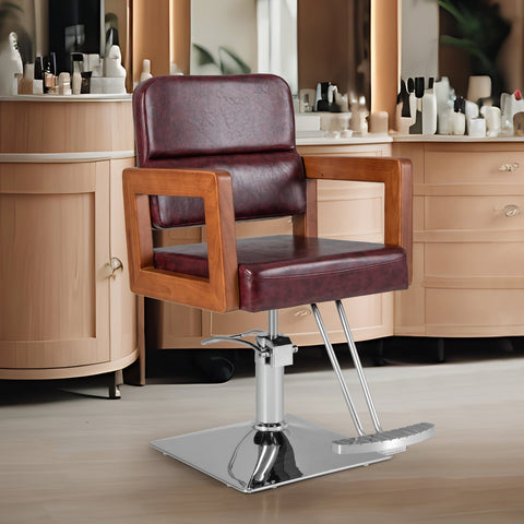 Hydraulic Barber Chair with 360 Degrees Swivel and Height Adjustment-Red