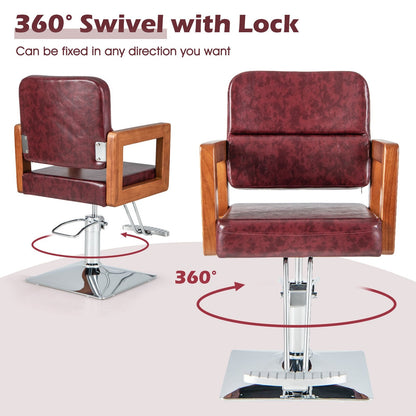 Hydraulic Barber Chair with 360 Degrees Swivel and Height Adjustment-Red