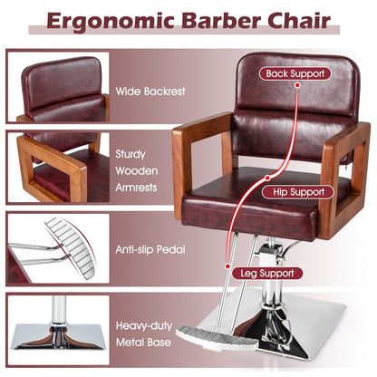 Hydraulic Barber Chair with 360 Degrees Swivel and Height Adjustment-Red