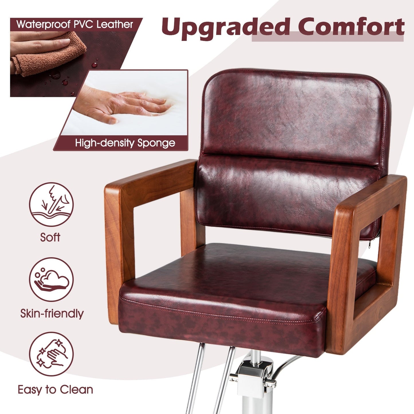 Hydraulic Barber Chair with 360 Degrees Swivel and Height Adjustment-Red