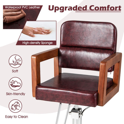 Hydraulic Barber Chair with 360 Degrees Swivel and Height Adjustment-Red