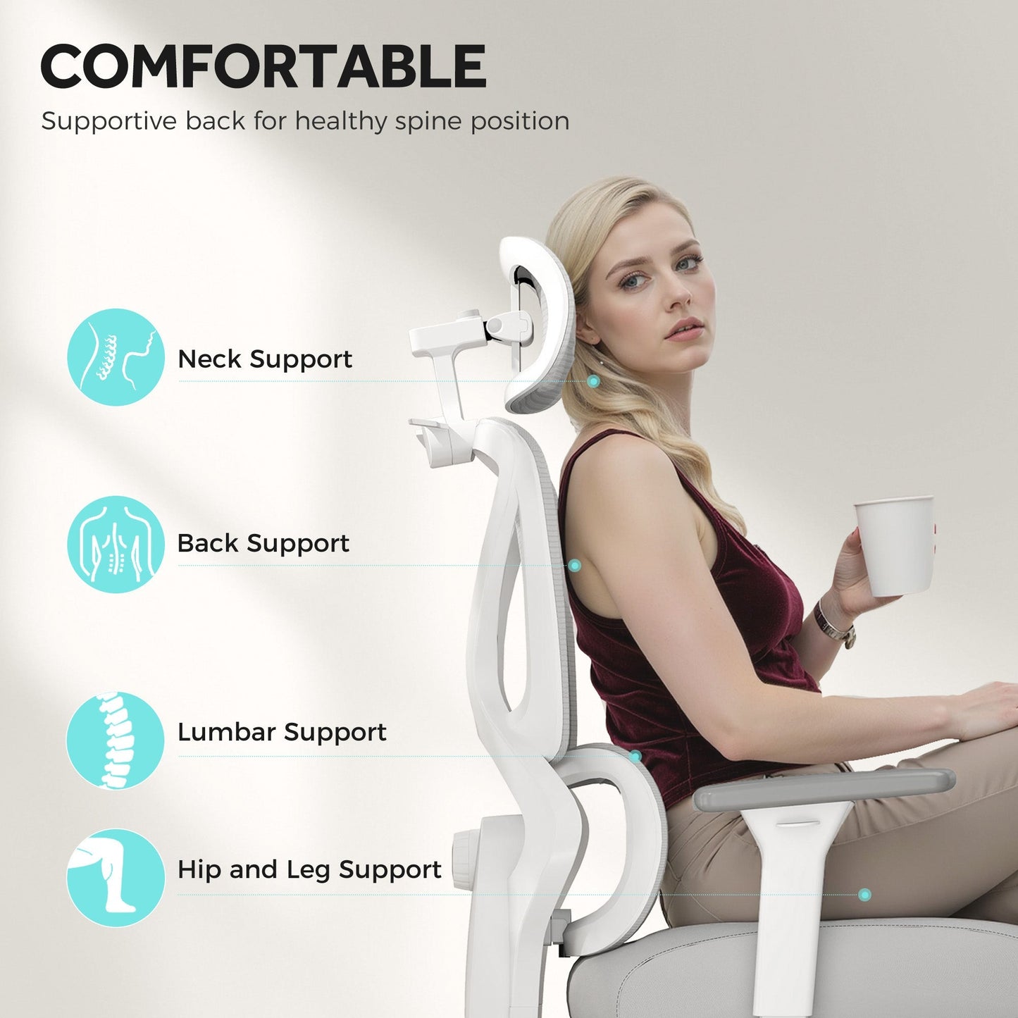 HOMCOM Ergonomic and Adjustable Office Chair - Grey