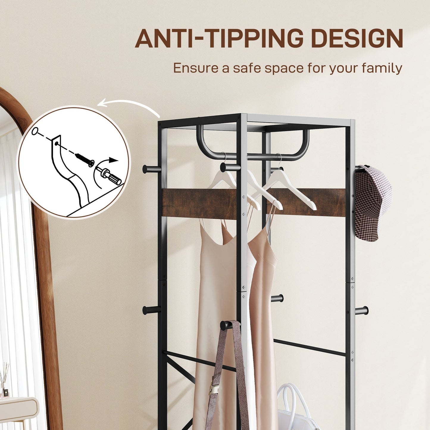 HOMCOM Multi-Storage Clothes Rack - Brown/Black