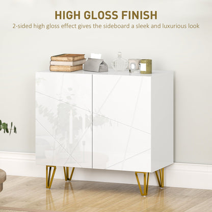 HOMCOM Modern Luxe High Gloss Sideboard, with Hairpin Legs - White