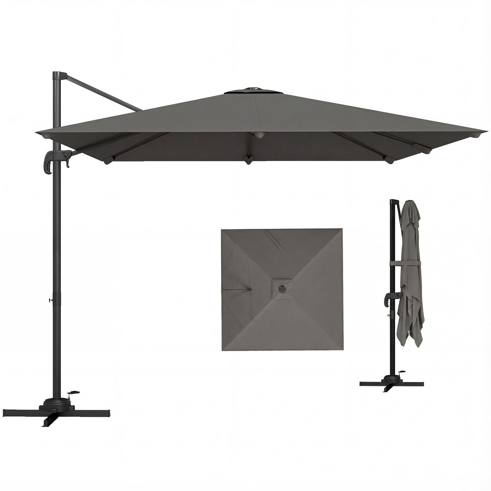 Outsunny 3 x 3 m Cantilever Parasol, Square Patio Umbrella with Crank Handle, Cross Base, Tilt, 360° Rotation, Dark Grey
