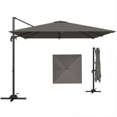 Outsunny 3 x 3 m Cantilever Parasol, Square Patio Umbrella with Crank Handle, Cross Base, Tilt, 360° Rotation, Dark Grey
