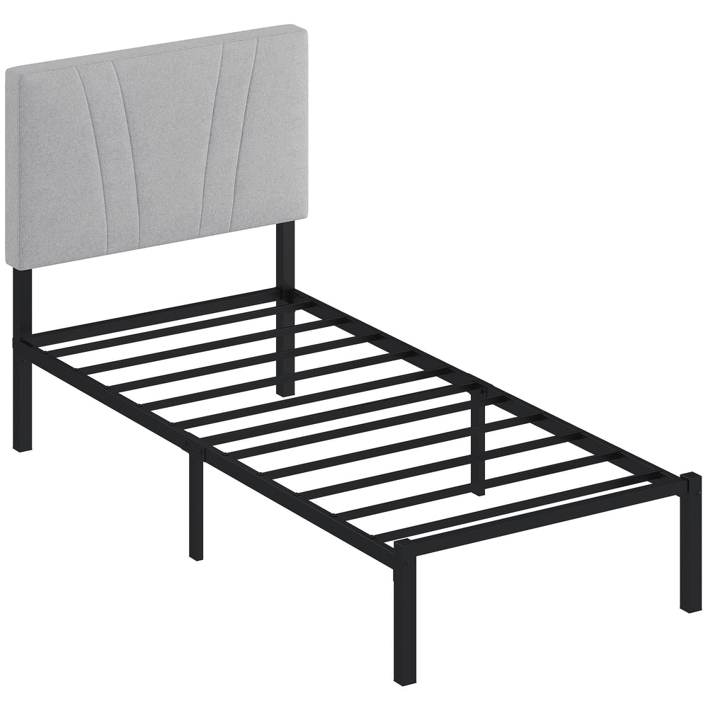 HOMCOM 3FT Single Bed Frame with Upholstered Headboard and Underbed Storage, Black and Light Grey
