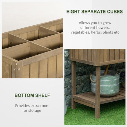 Outsunny Wooden Herb Planter Raised Bed Container Garden Plant Stand Bed 8 Boxes 110L x 46W x 76Hcm Brown