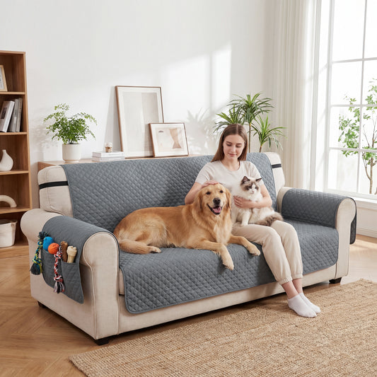 PawHut Waterproof Sofa Cover 3 Seater, Soft Couch Cover for Dogs Cats Pets, Non Slip Sofa Slipcoevr with Elastic Straps