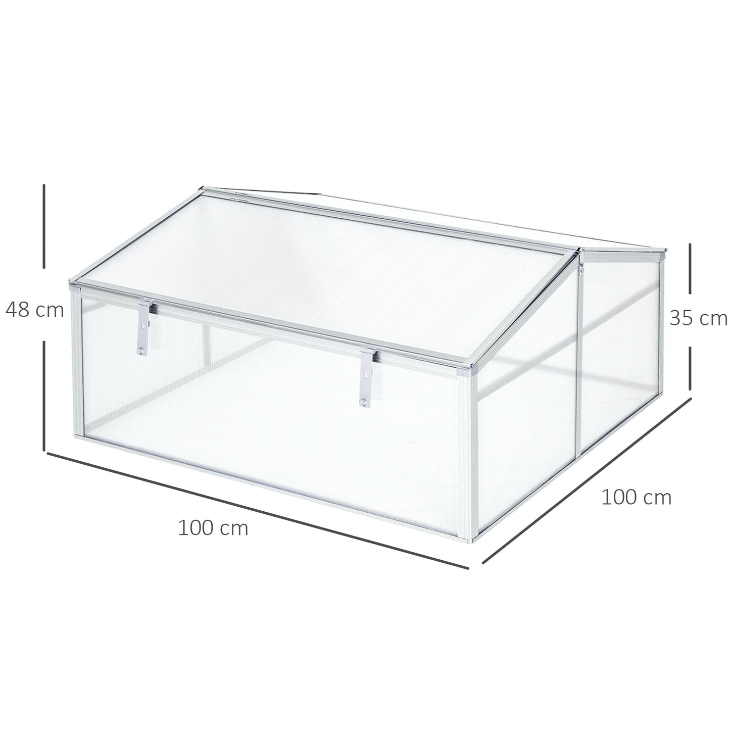 Outsunny Outdoor Greenhouse Polycarbonate Grow House Flower Vegetable Plants Raised Bed Garden Allotment Protector Aluminum Frame 100 x 100 x 48 cm