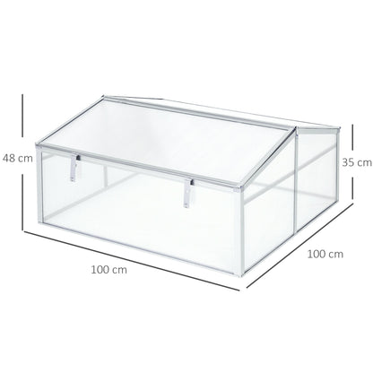 Outsunny Outdoor Greenhouse Polycarbonate Grow House Flower Vegetable Plants Raised Bed Garden Allotment Protector Aluminum Frame 100 x 100 x 48 cm