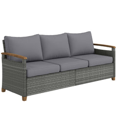 Outsunny 3 Seater Rattan Garden Sofa, PE Wicker Outdoor Sofa Wide Deep Seat, 4