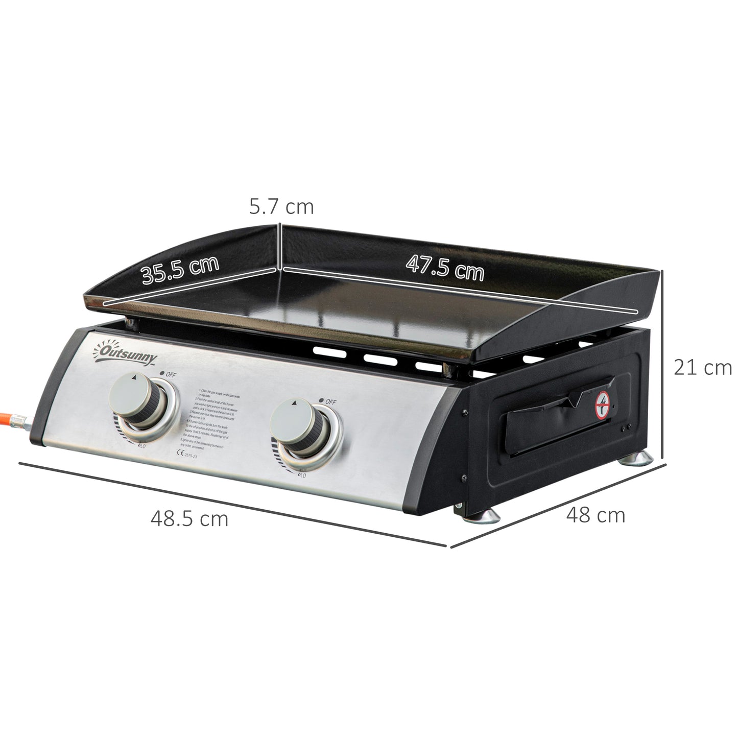 Outsunny Gas Plancha Barbecue Grill with 2 Stainless Steel Burner, 6kW, Portable Tabletop Gas BBQ with Non-Stick Griddle for Camping Picnic Garden Party Festival
