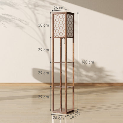 HOMCOM Three-Shelf Standing Lamp - Rustic Brown/White