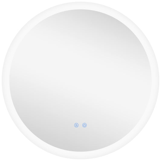 kleankin Round Bathroom Mirror with LED Lights, Wall-Mounted Dimmable Makeup Mirror with 3 Temperature Colours, Defogging Film, Memory Function, Hardwired, 70 x 70Â cm