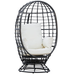 Outsunny 360 Swivel Egg Chair, Garden Rattan Swivel Chair with Thickened Cushion and Pillow, 150 KG Capacity for Indoor Outdoor, Balcony, Patio, Black