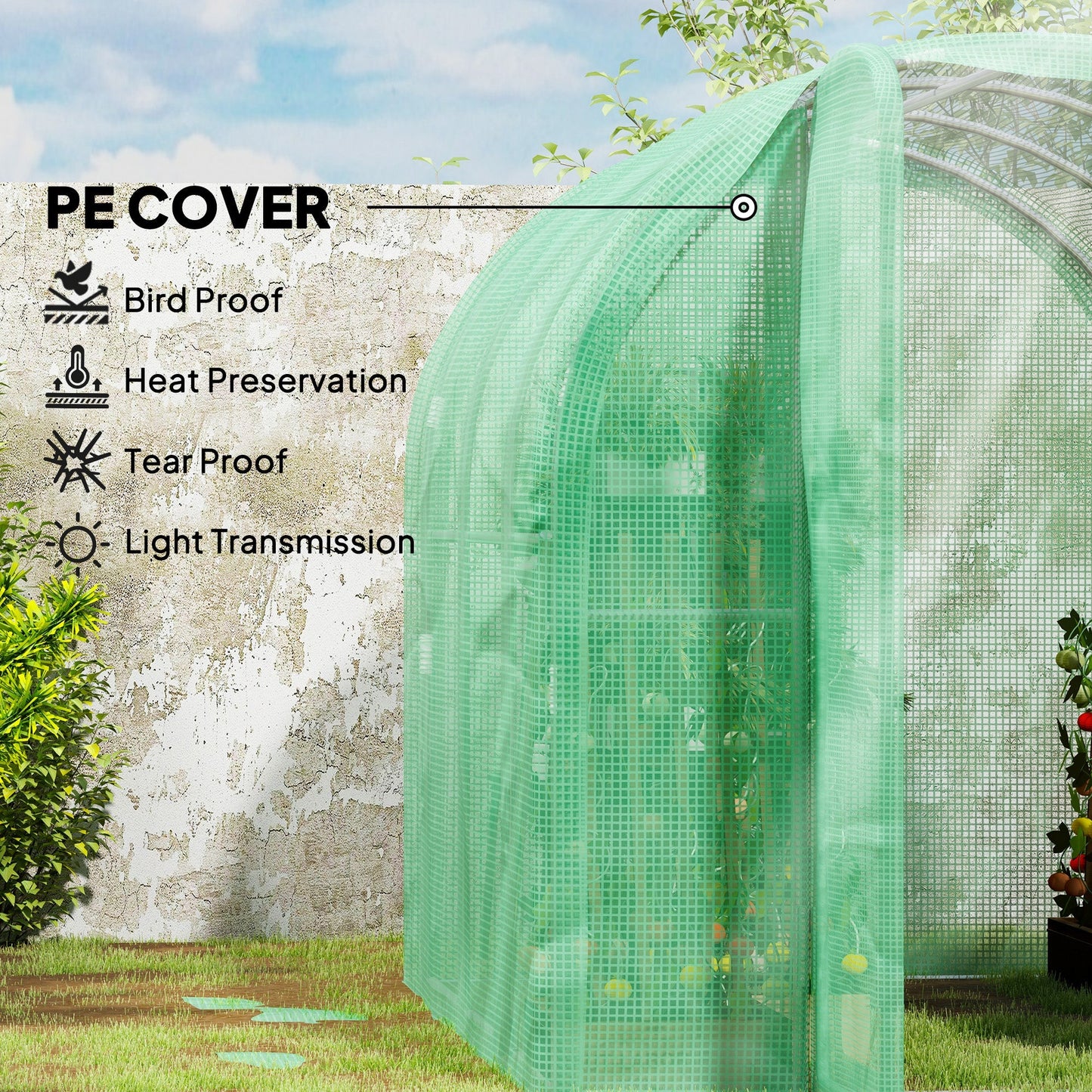 Outsunny 3 x 2 x 2m Polytunnel Greenhouse with Hinged Door, Walk-in Grow House Tent with PE Cover and Galvanised Steel Frame, Green
