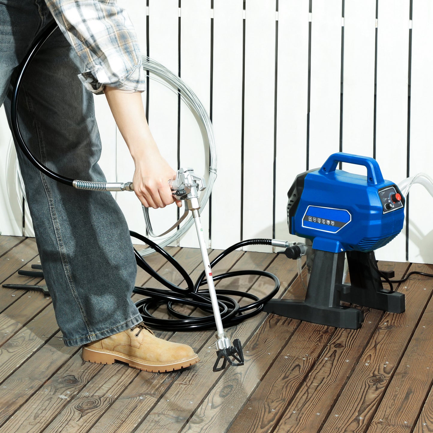 HOMCOM Airless Paint Sprayer, Thinning-Free Electric Paint Spray Gun for Walls, Fences & DIY Projects, Dark Blue