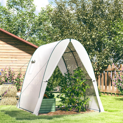 Outsunny Hoop House Greenhouse with Sandbags, Walk-In Tunnel Green House with 2 Doors and Screen Windows, 1.8 x 1.8 x 2m, White