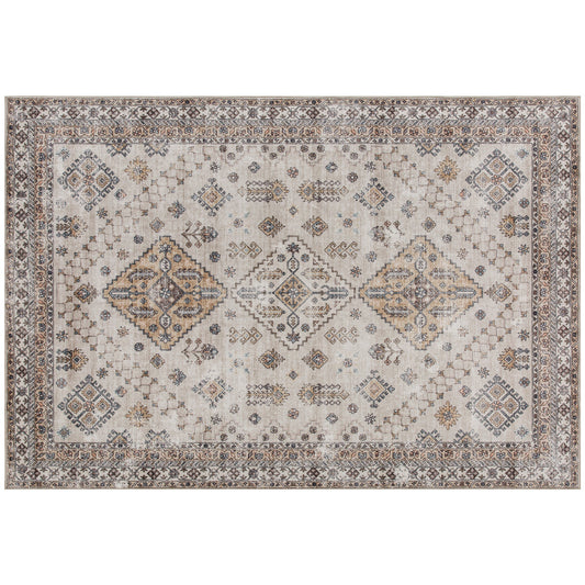 HOMCOM Vintage Area Rug, Non-Slip Washable Rug, Flannel Floor Carpet for Living Room, Bedroom, Dining Room, Home Office, 230 x 160 cm, Beige