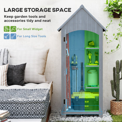 Outsunny Wooden Garden Storage Shed with 3 Shelves, Outdoor Tool Storage Cabinet with Tilt Roof and Lockable Door, 77.5 x 54.2 x 179.5 cm, Grey