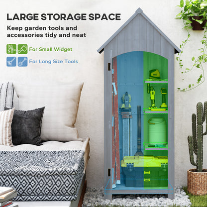 Outsunny Wooden Garden Storage Shed with 3 Shelves, Outdoor Tool Storage Cabinet with Tilt Roof and Lockable Door, 77.5 x 54.2 x 179.5 cm, Grey