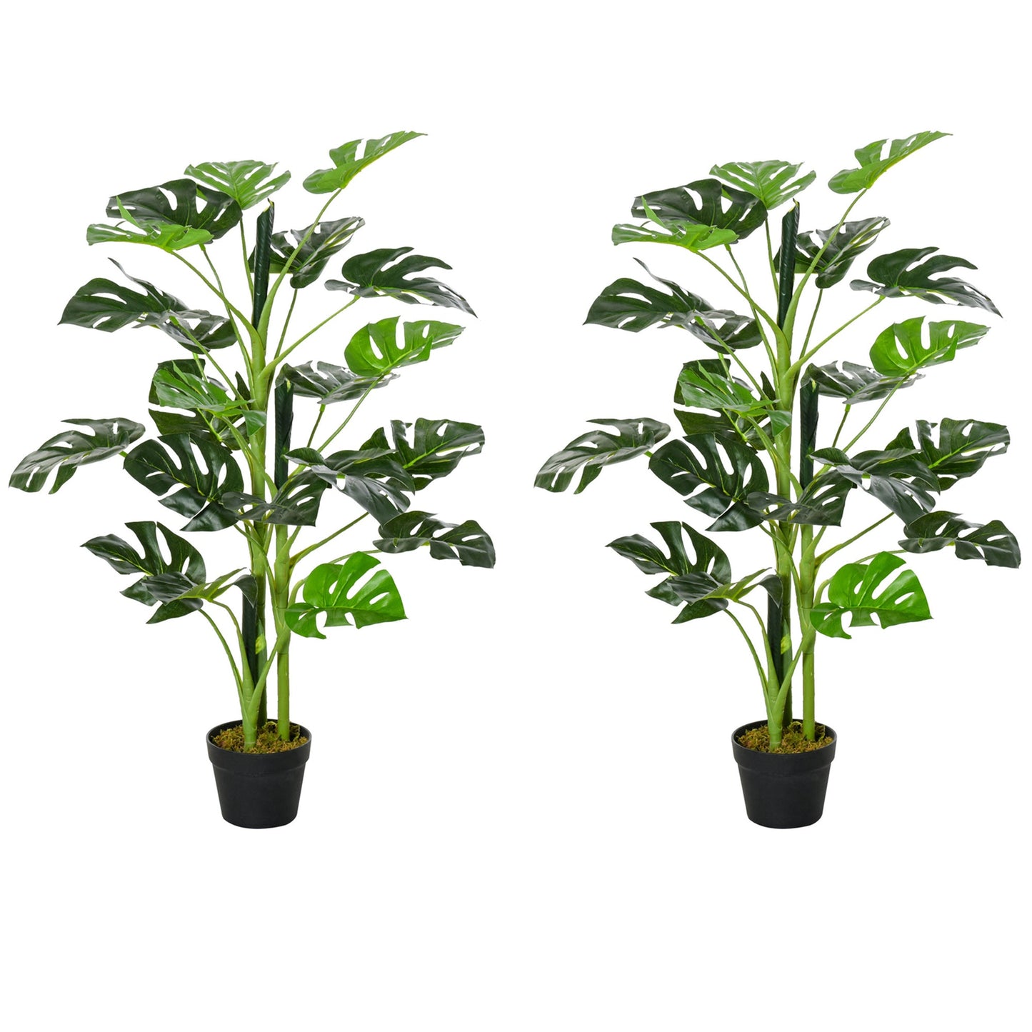 Outsunny 100cm/3.3FT Artificial Monstera Tree Decorative Cheese Plant 21 Leaves with Nursery Pot, Fake Tropical Palm Tree for Indoor Outdoor DÃ©cor, Set of 2