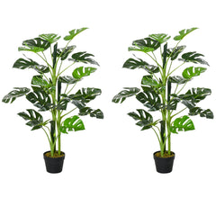 Outsunny 100cm/3.3FT Artificial Monstera Tree Decorative Cheese Plant 21 Leaves with Nursery Pot, Fake Tropical Palm Tree for Indoor Outdoor DÃ©cor, Set of 2