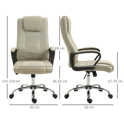 Vinsetto High Back Office Chair 360Â° Swivel Chair Adjustable Height Tilt Function Linen Khaki 62W x 62D x 110-119H cm