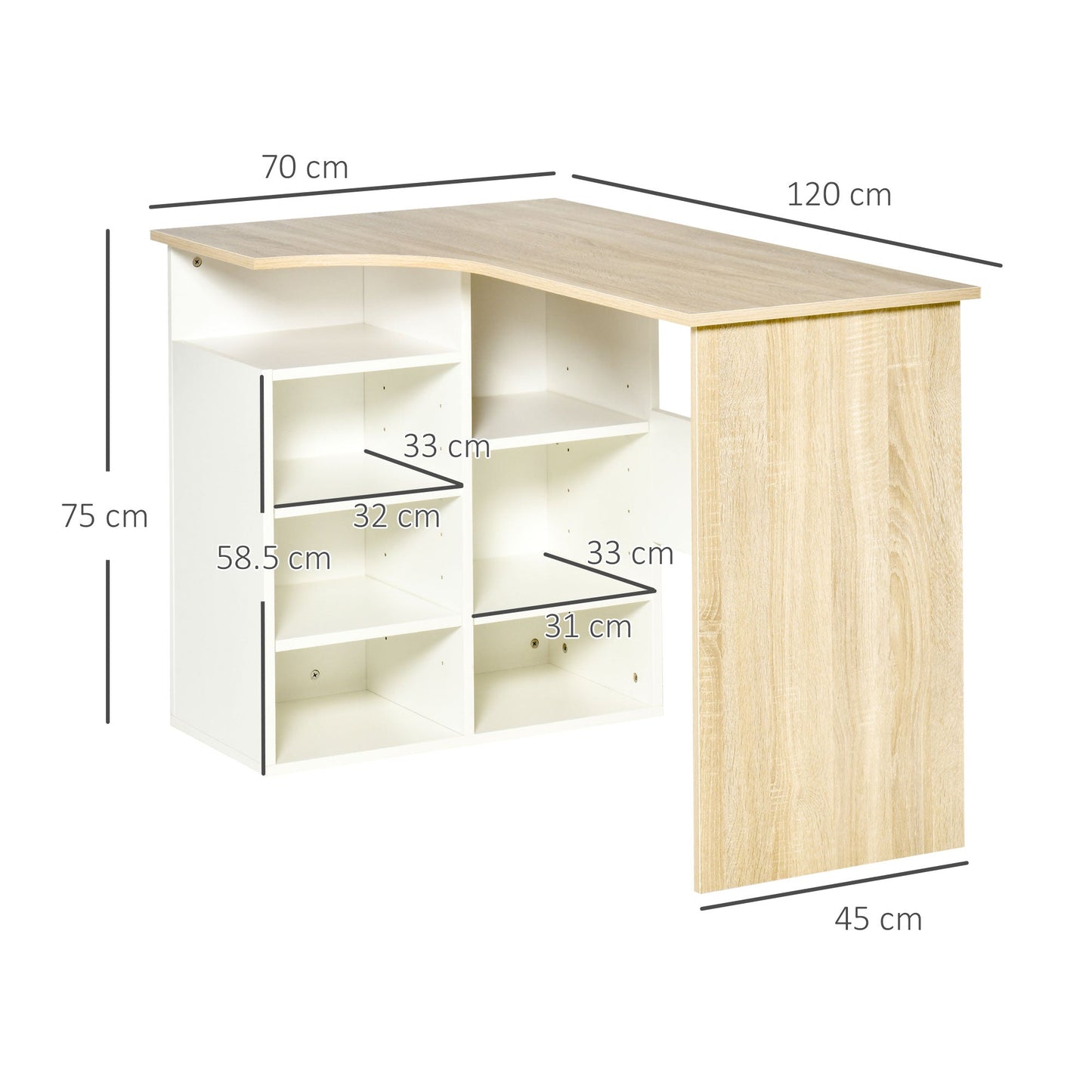 HOMCOM L-Shaped Corner Computer Desk Study Table with Storage Shelf Office Home